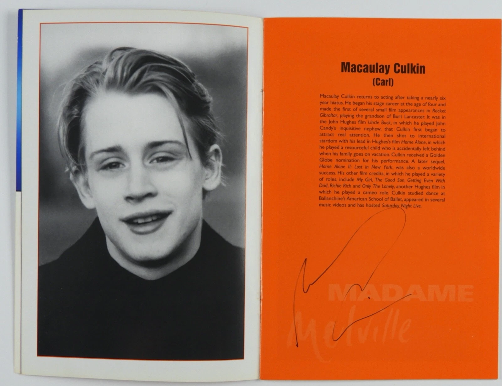 Macaulay Culkin JSA Signed Autograph Theatre Magazine Madame Melville Home Alone
