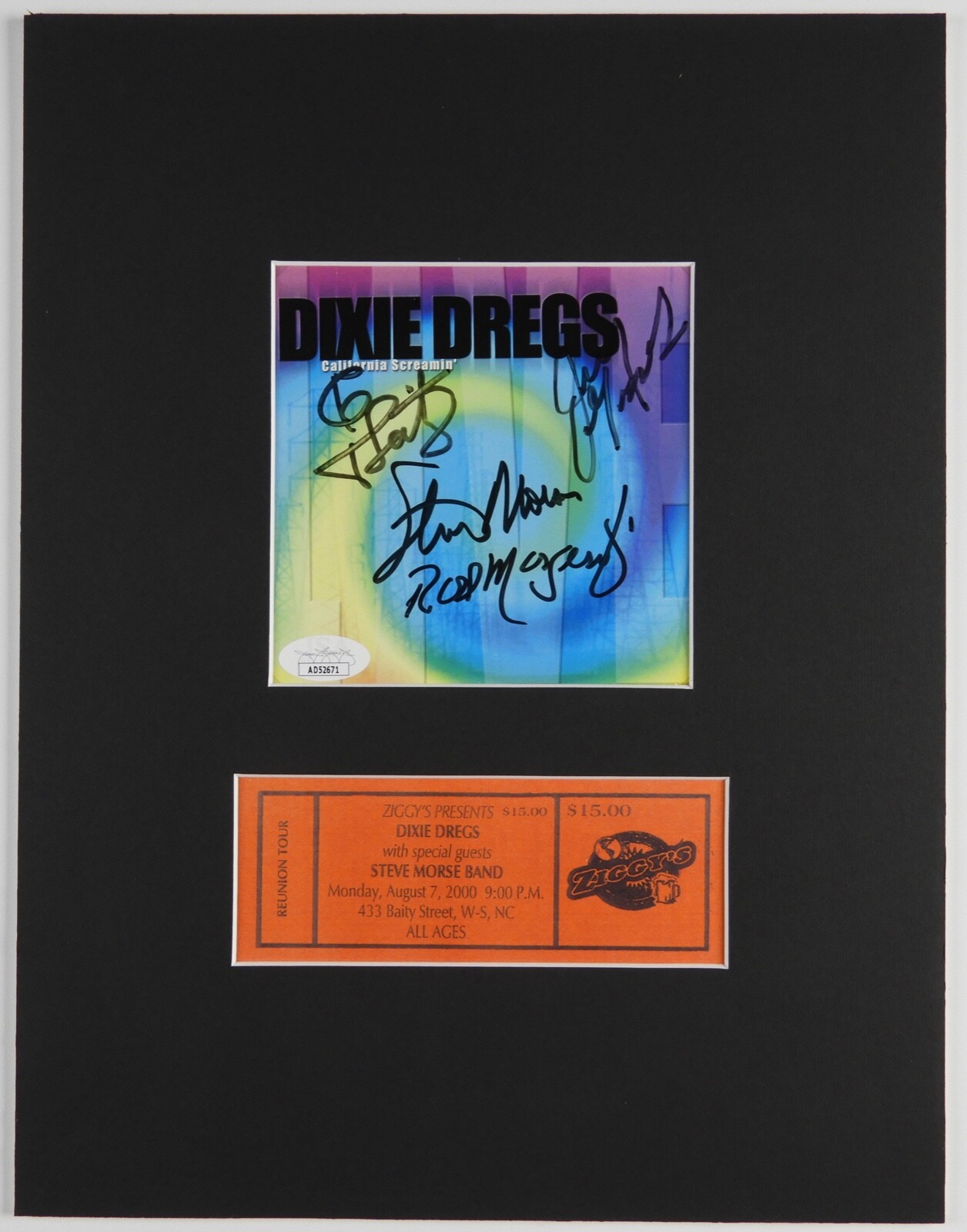 Dixie Dregs Signed JSA Autograph CD Matted Display with Ticket California Scream
