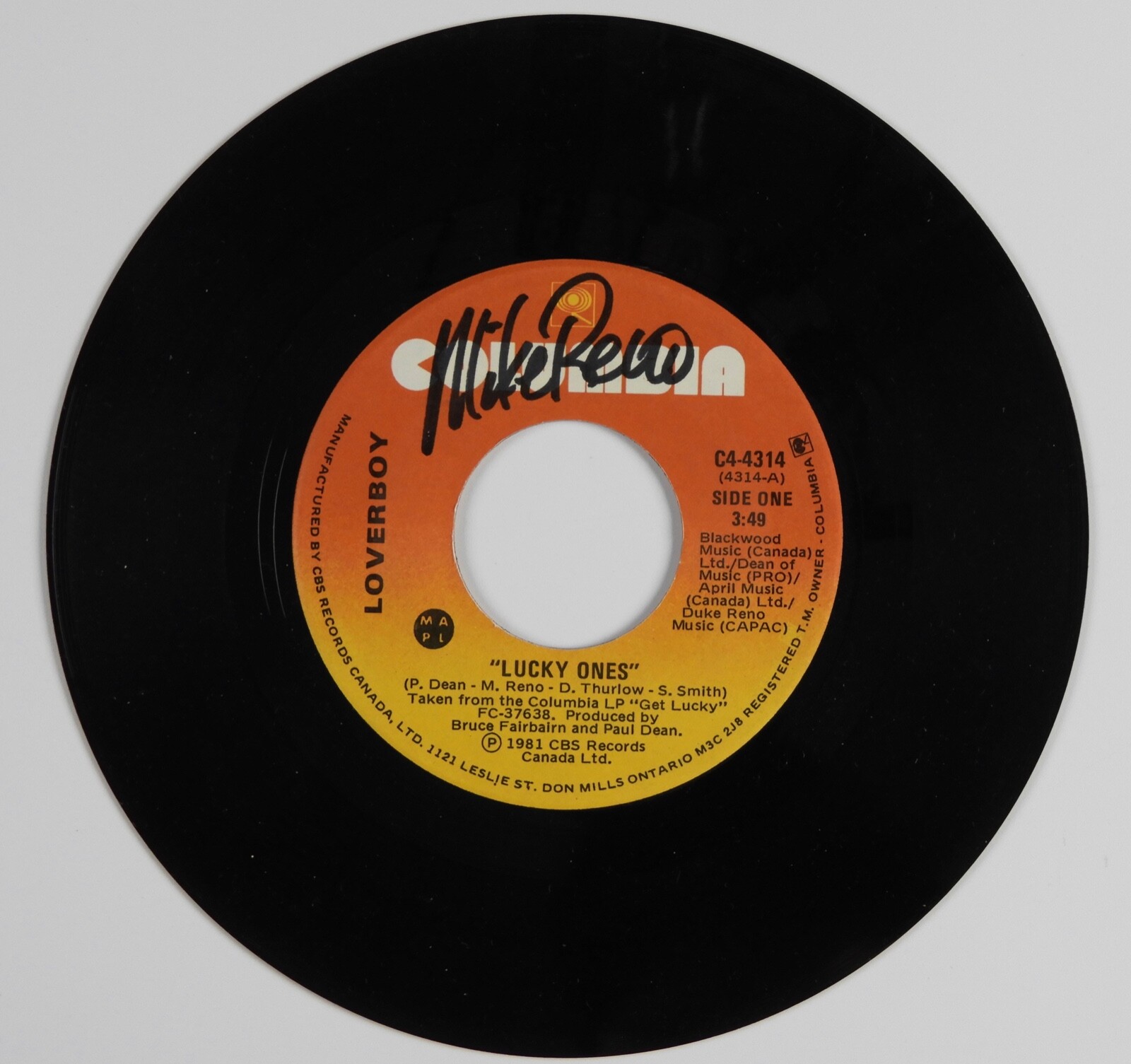 Loverboy Mike Reno Signed Autograph 45 JSA Vinyl Record Lucky Ones
