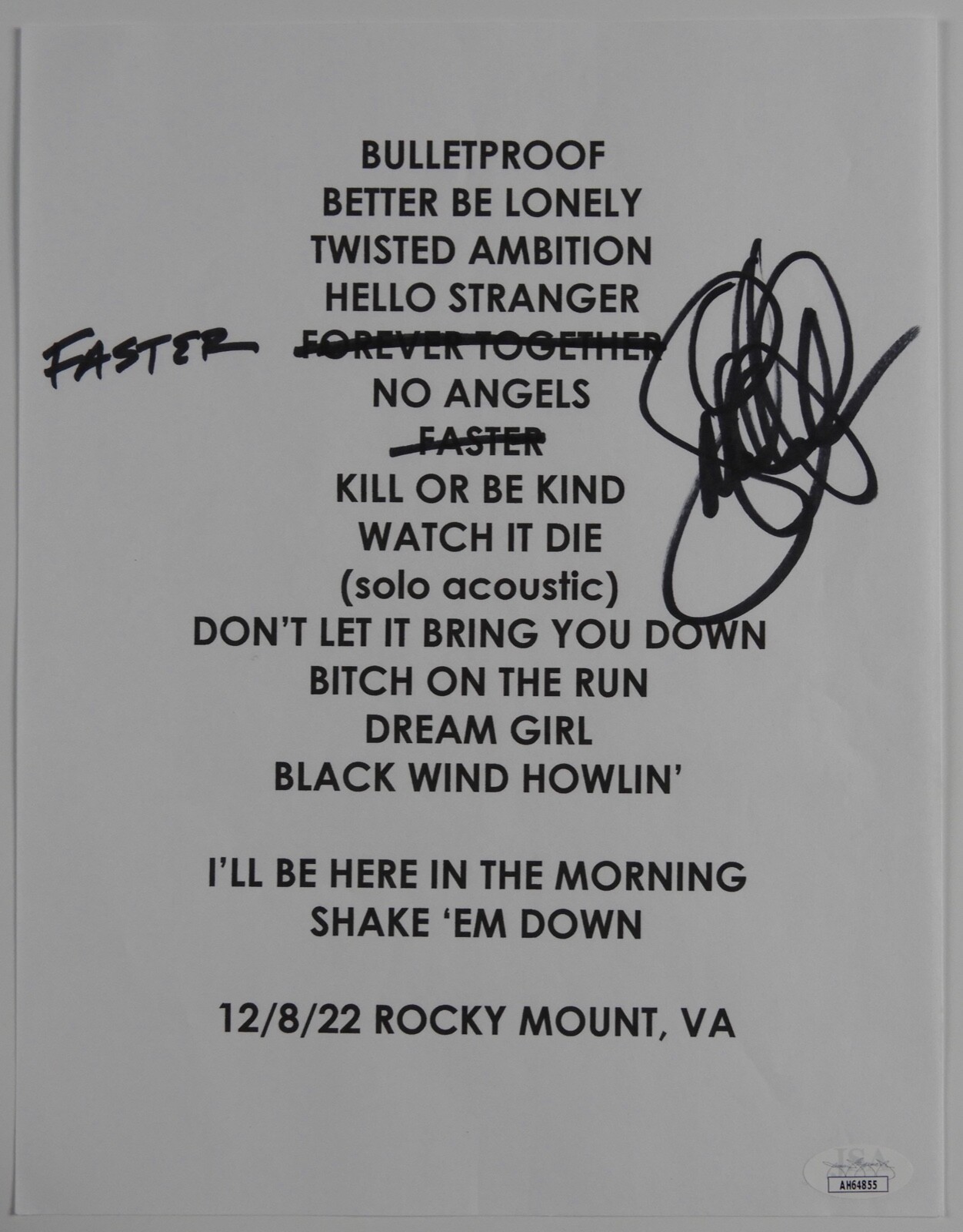 Samantha Fish JSA Autograph Signed Set List 12/8/22
