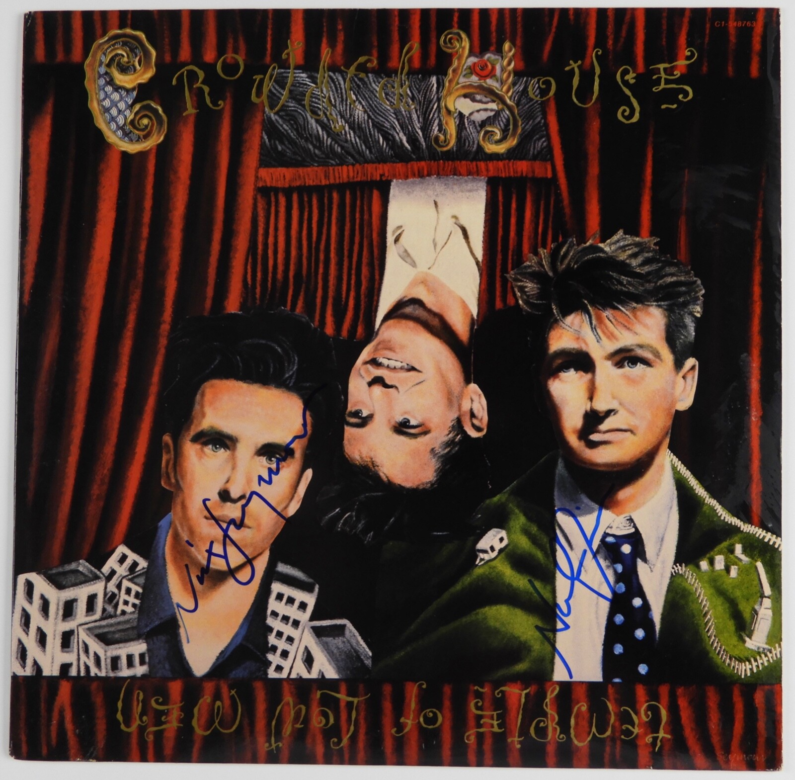 Crowed House JSA Signed Autograph Album Record LP Temple of Low Men
