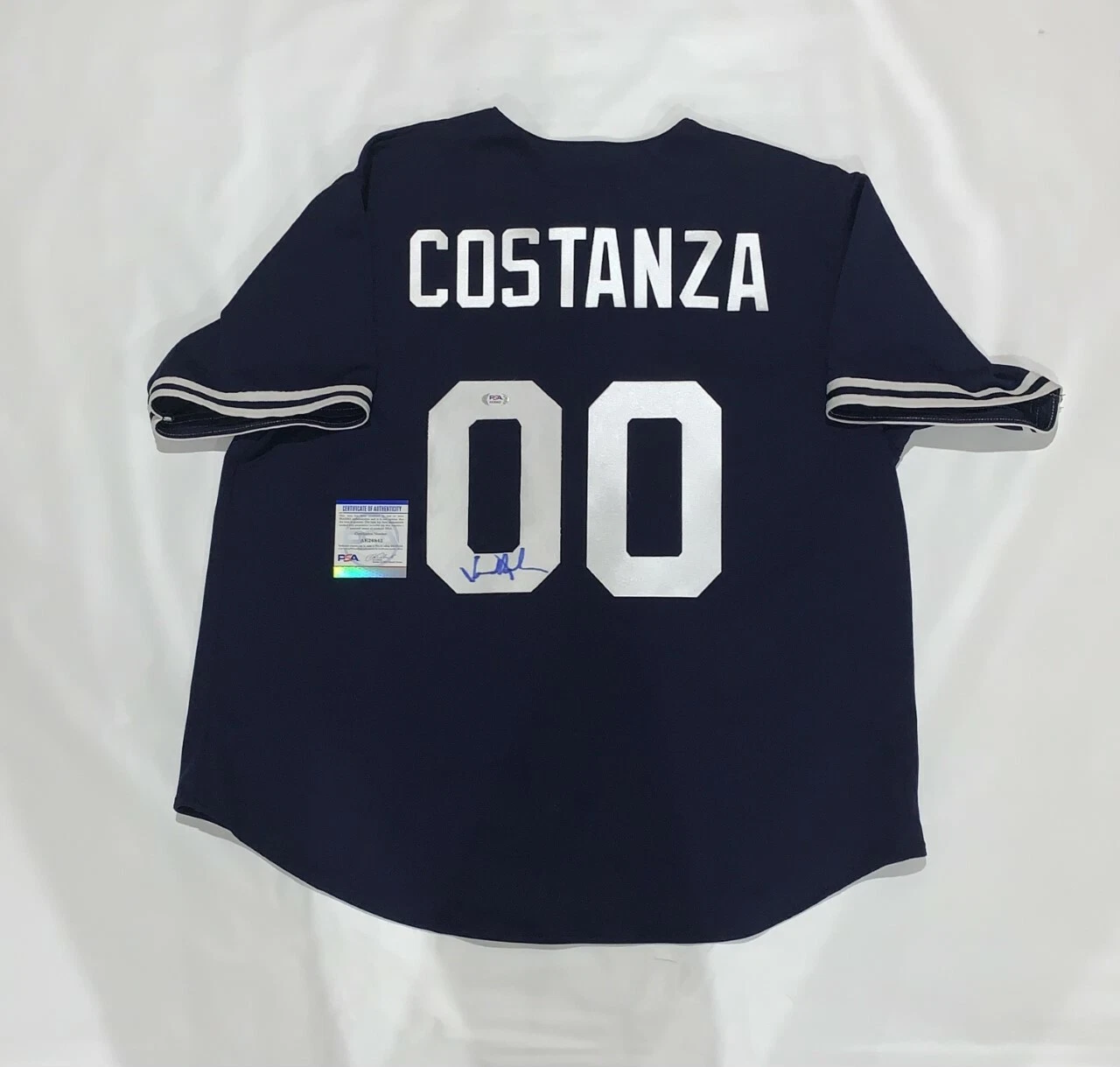 JASON ALEXANDER SIGNED #00 NEW YORK YANKEES GEORGE CONSTANZA NAVY JERSEY PSA COA
