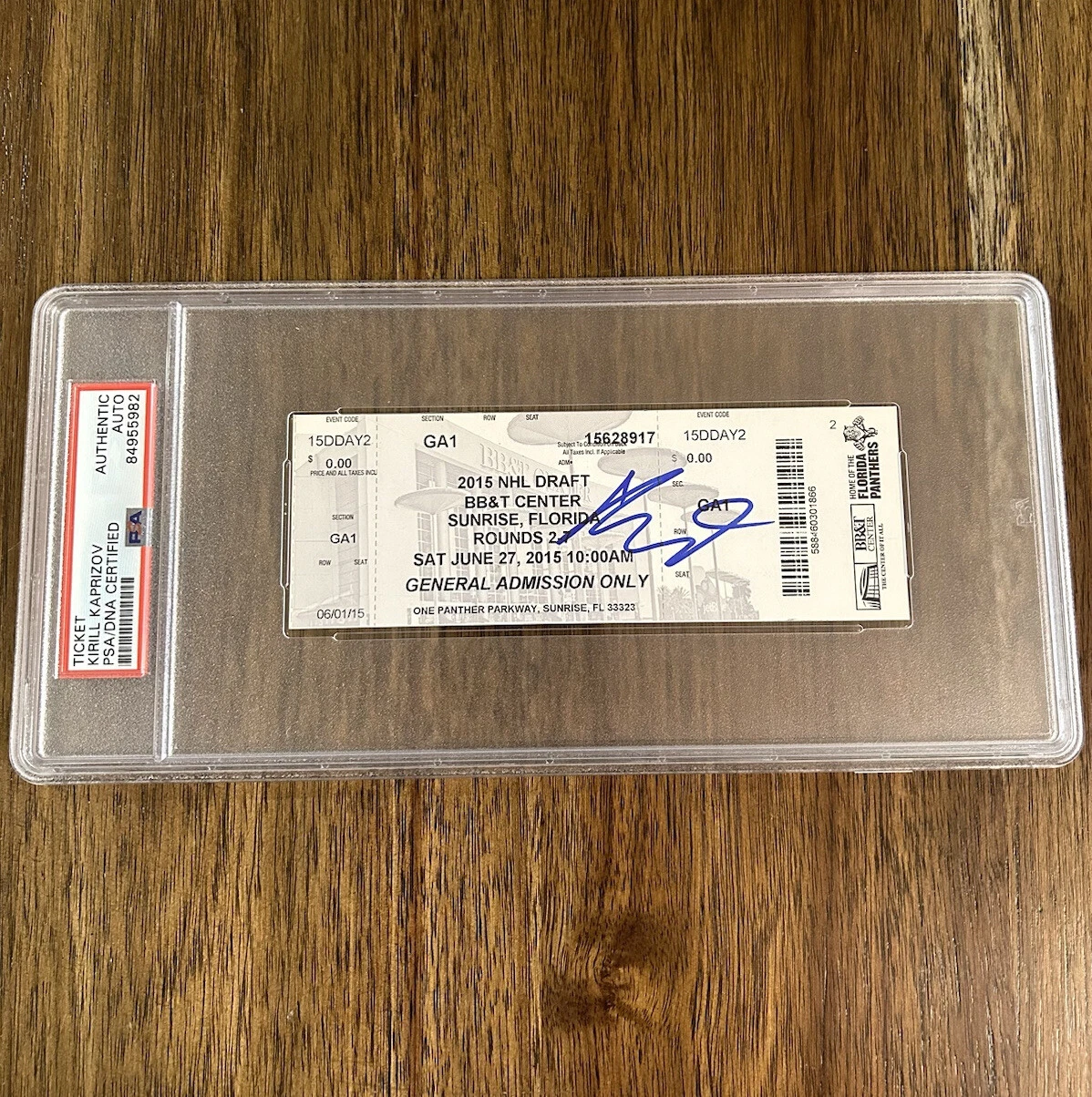 Kirill Kaprizov Signed Autograph 2015 NHL Draft Slabbed Ticket Stub PSA MN Wild

