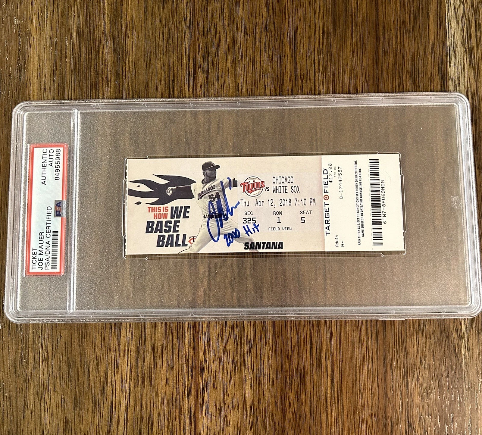 Joe Mauer Rare Signed Autograph 2000th Career Hit Ticket Stub MN Twins PSA
