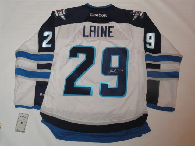 PATRIK LAINE SIGNED WINNIPEG JETS #29 ROAD JERSEY RARE LICENSED PROOF JSA COA
