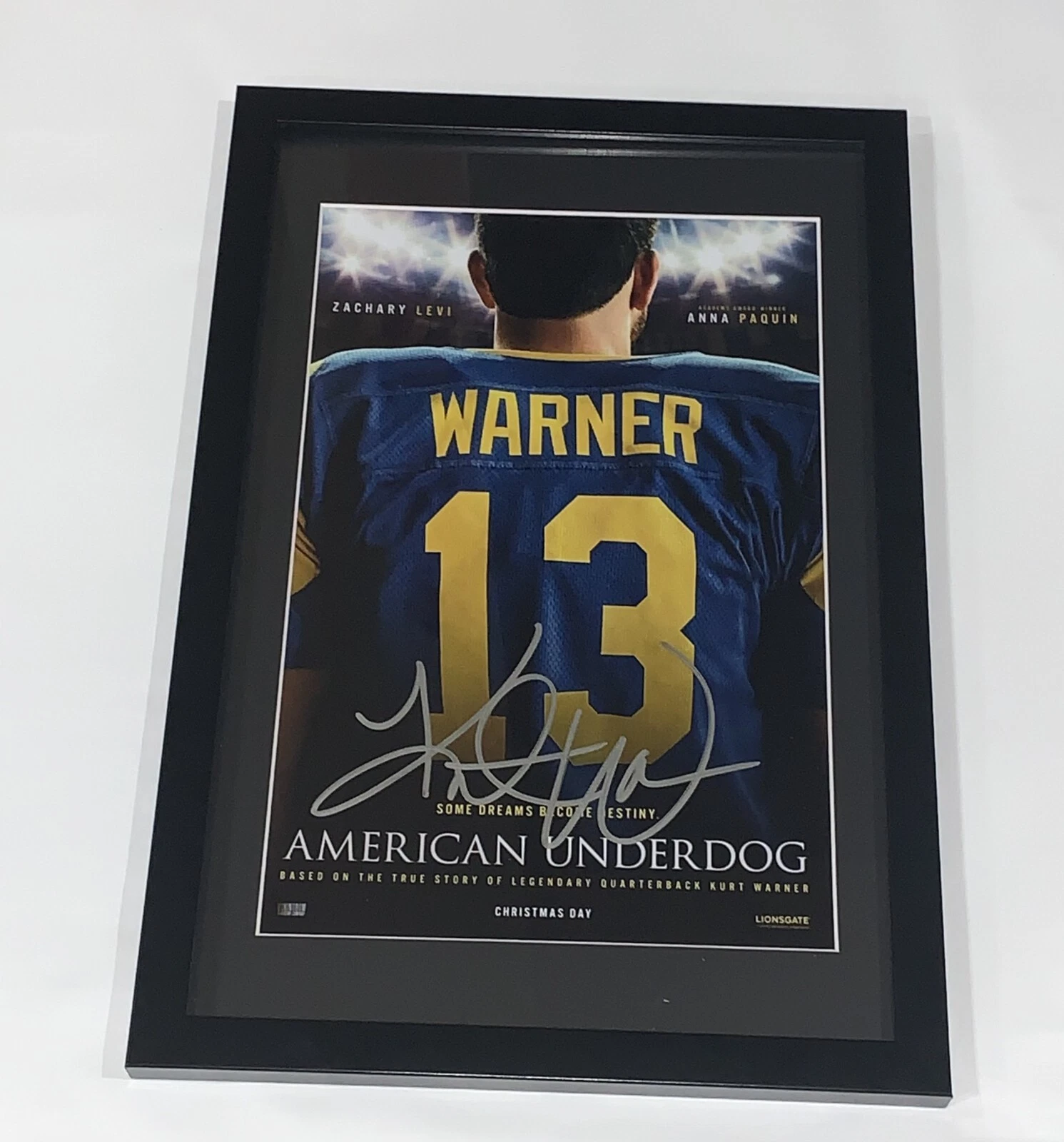 KURT WARNER SIGNED FRAMED & MATTED AMERICAN UNDERDOG MOVIE POSTER
