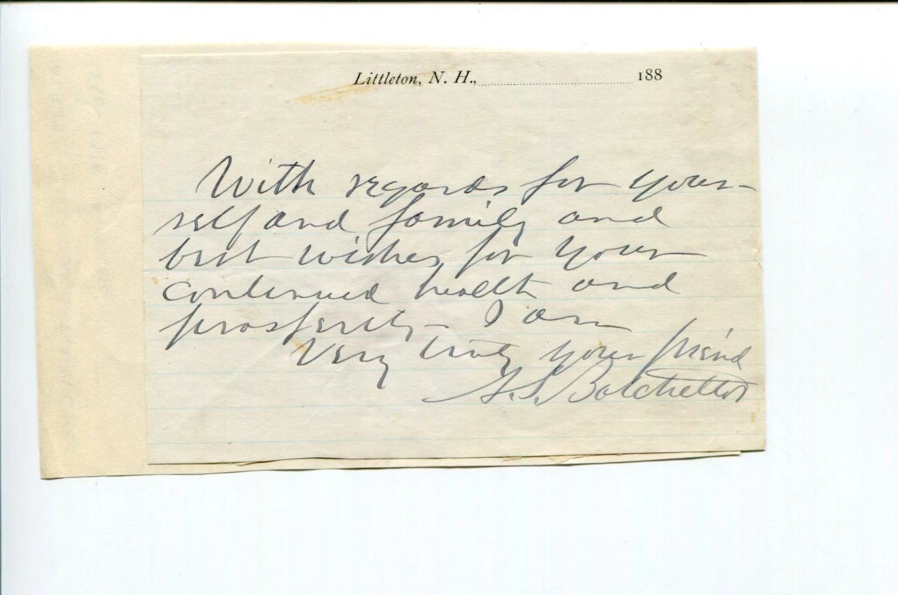 ALBERT STILLMAN BATCHELLOR NEW HAMPSHIRE HISTORIAN AUTHOR SIGNED AUTOGRAPH NOTE COLLECTIBLE MEMORABILIA