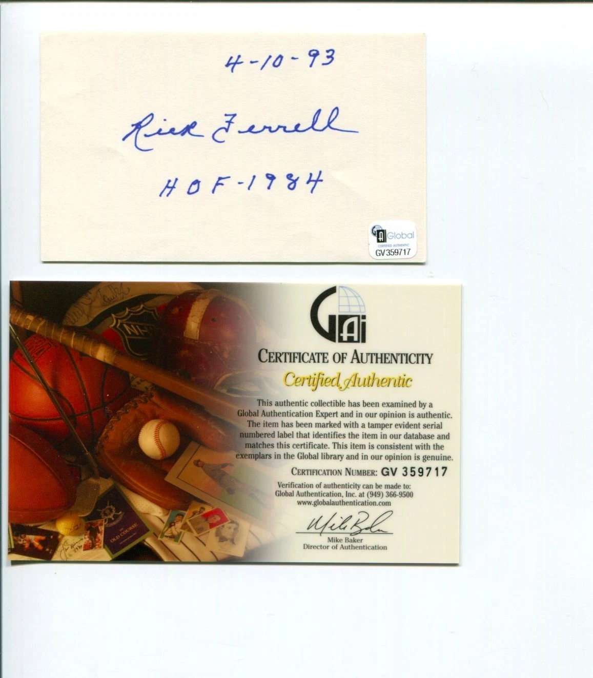 Rick Ferrell St. Louis Browns Boston Red Sox Senators HOF Signed Autograph COA
