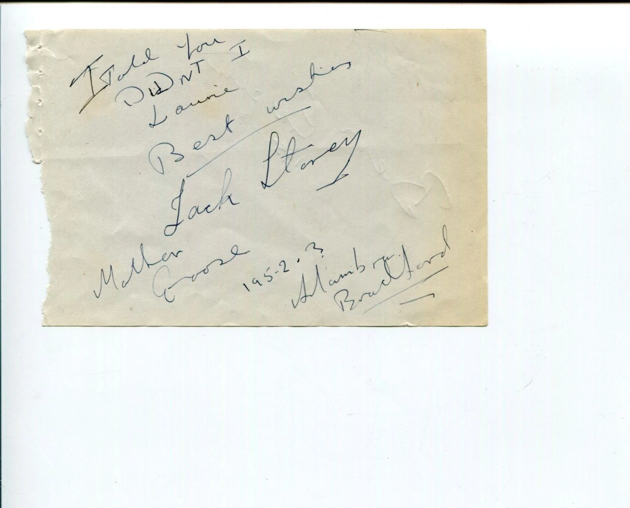 Jack Storey English Comedian Actor & Unknown Signed Autograph
