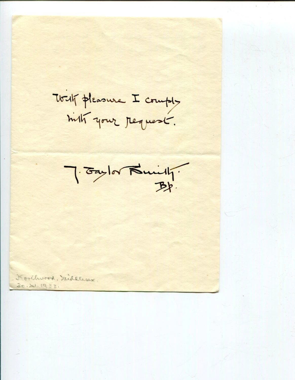 John Taylor Smith Bishop Of Sierra Leone Chaplain General Signed Autograph

