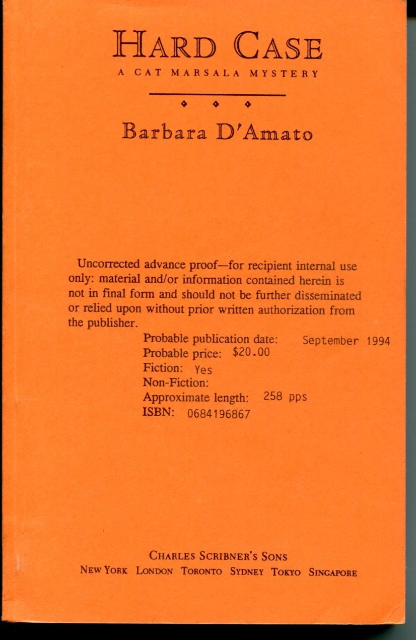 Barbara D'Amato Hard Case A Cat Marsala Mystery Signed Autograph ARC Book GA COA
