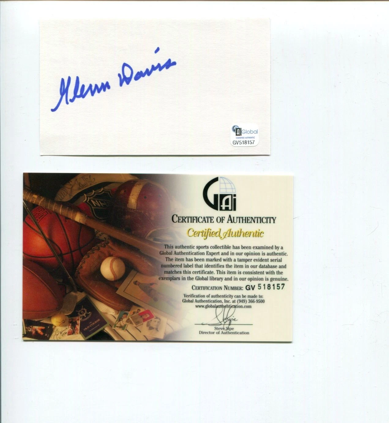 Glenn Davis US Olympic Gold Track & Field Hurdler Signed Autograph GA COA
