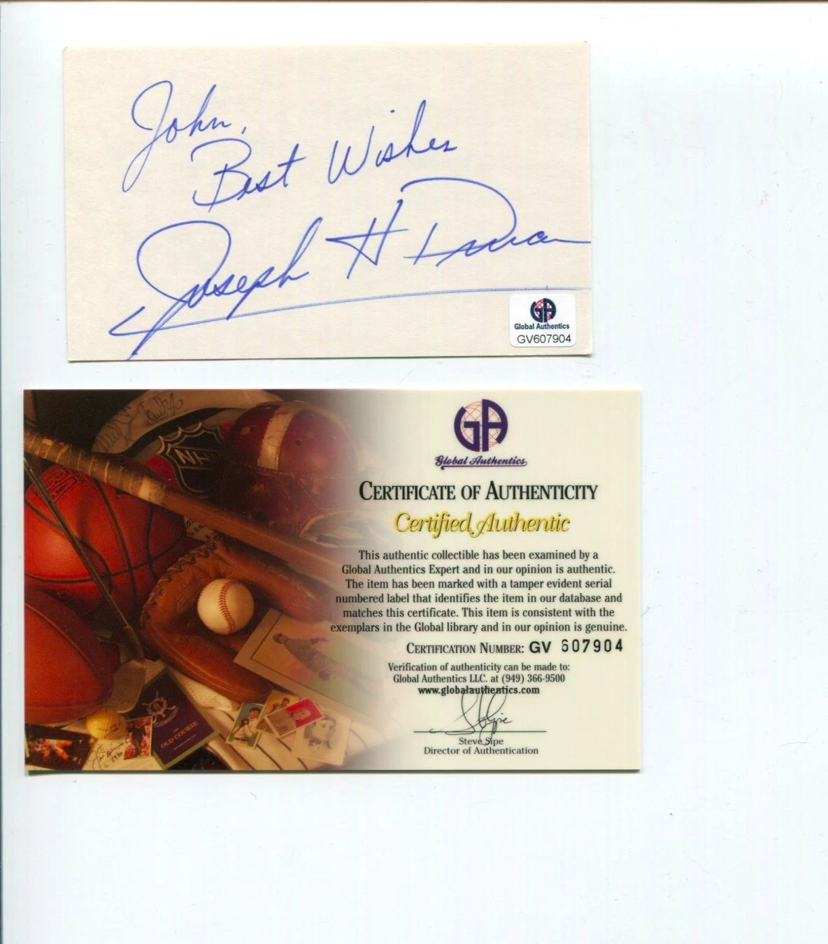 Joseph Druar US Champ Olympic Figure Staker Ice Dancing Signed Autograph GA COA
