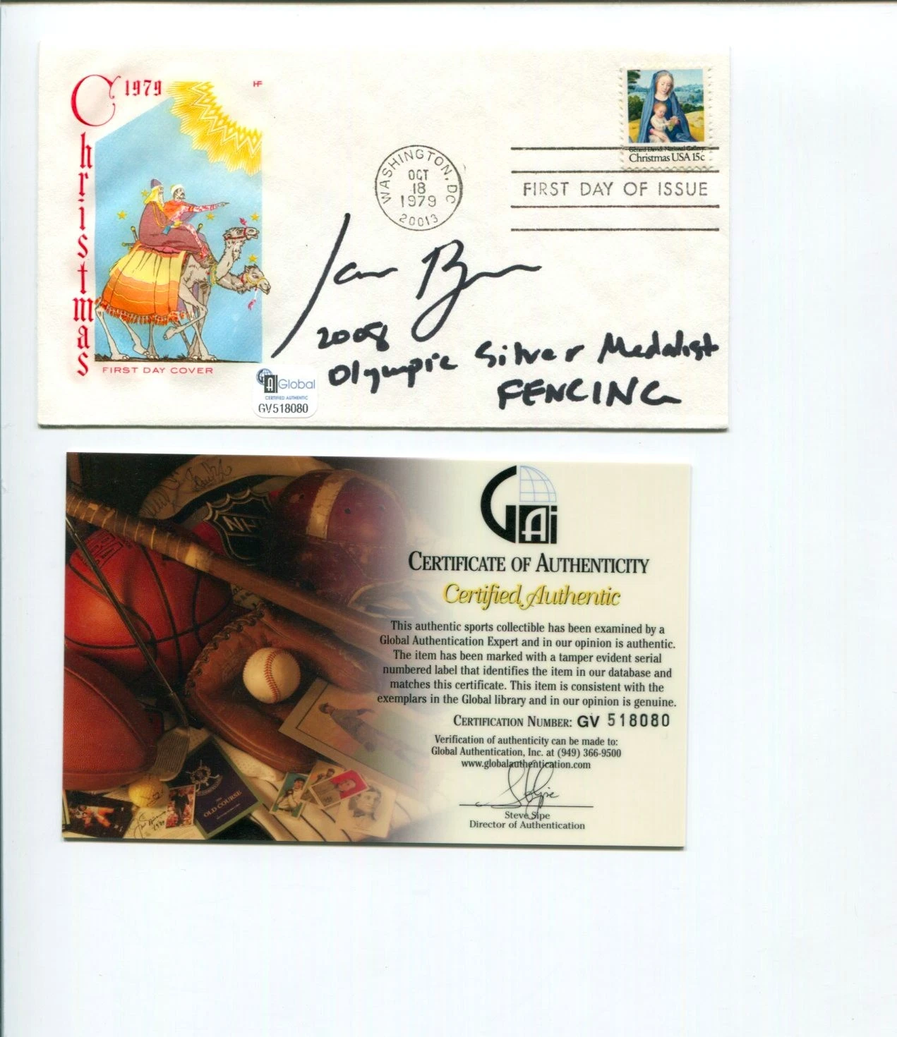 Jason Rogers US Olympic Silver Medal Fencing Signed Autograph FDC COA
