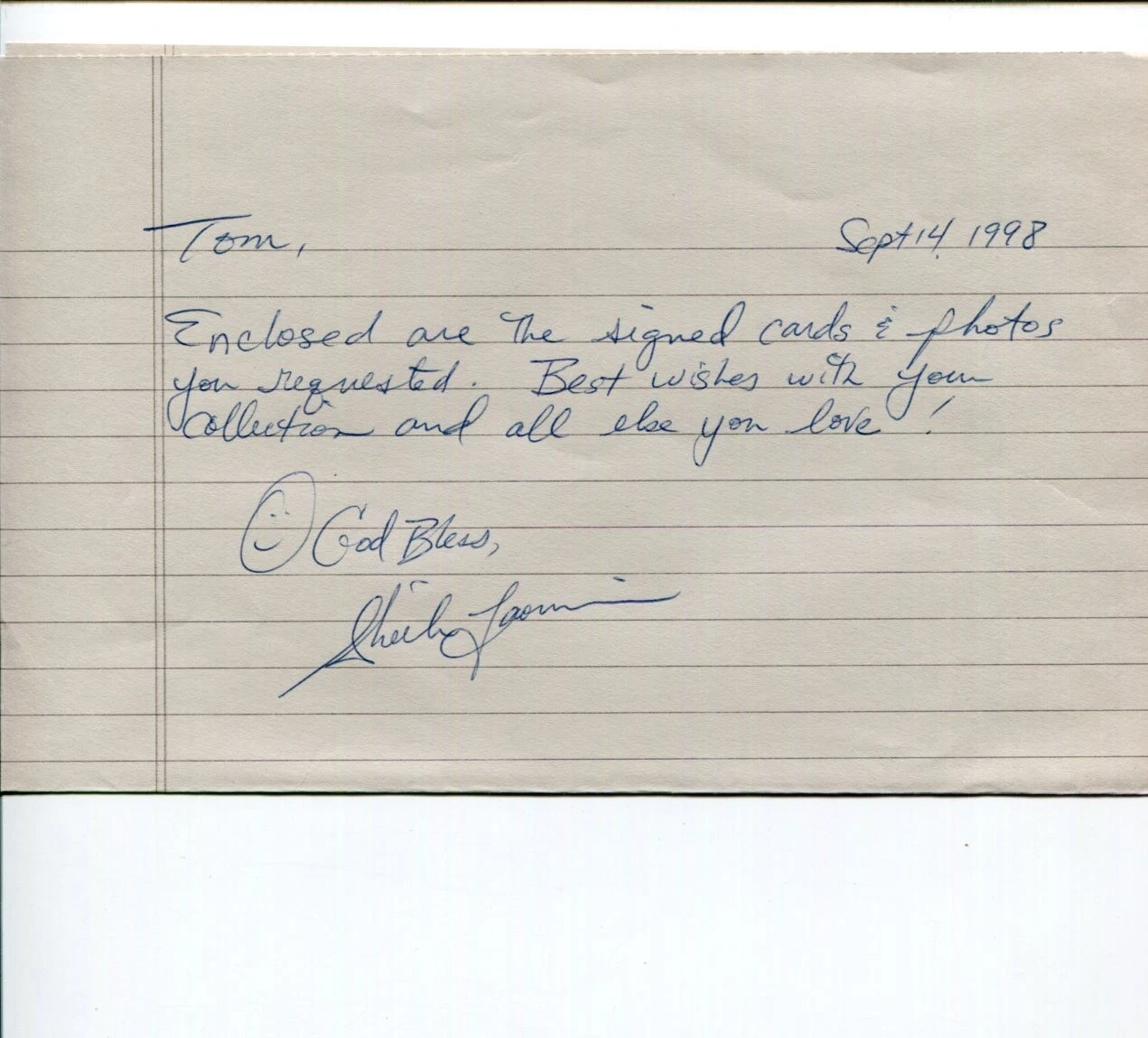 Sheila Taormina US Olympic Gold Swimmer Georgia Bulldogs Signed Autograph Note
