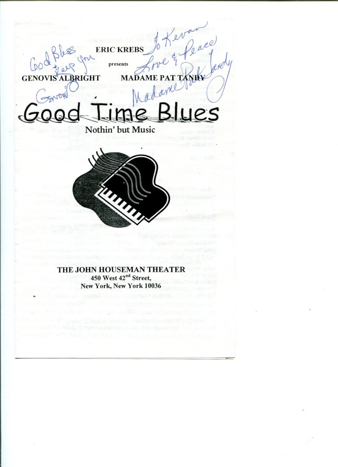 Genovis Albright Madame Pat Tandy Good Time Blues Signed Autograph Playbill
