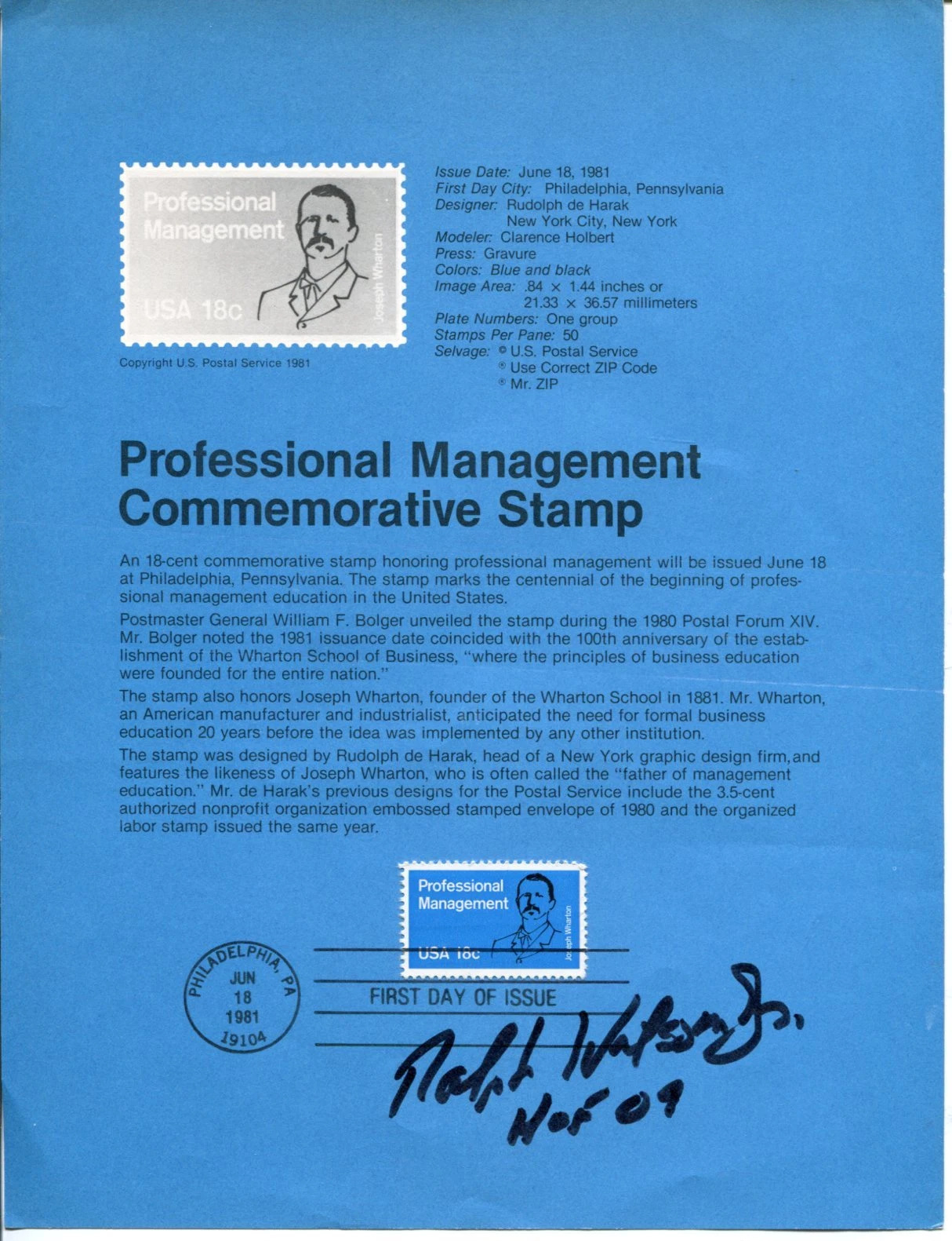 Ralph Wilson Jr Buffalo Bills Owner HOF Rare Signed Autograph FDC Sheet
