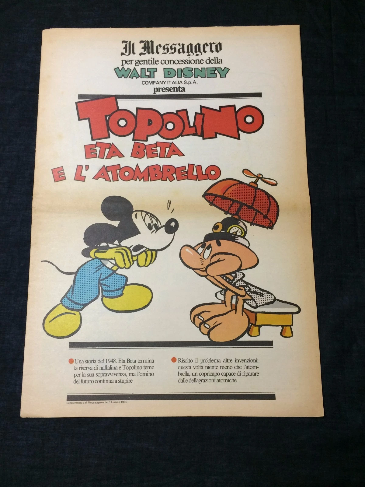 Mickey Mouse Eta Beta Disney Topolino Comic Italian Il Messaggero Newspaper
