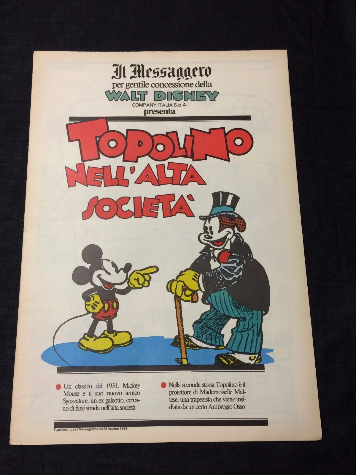 Mickey Mouse Upper Society Disney Topolino Comic Italian Il Messaggero Newspaper
