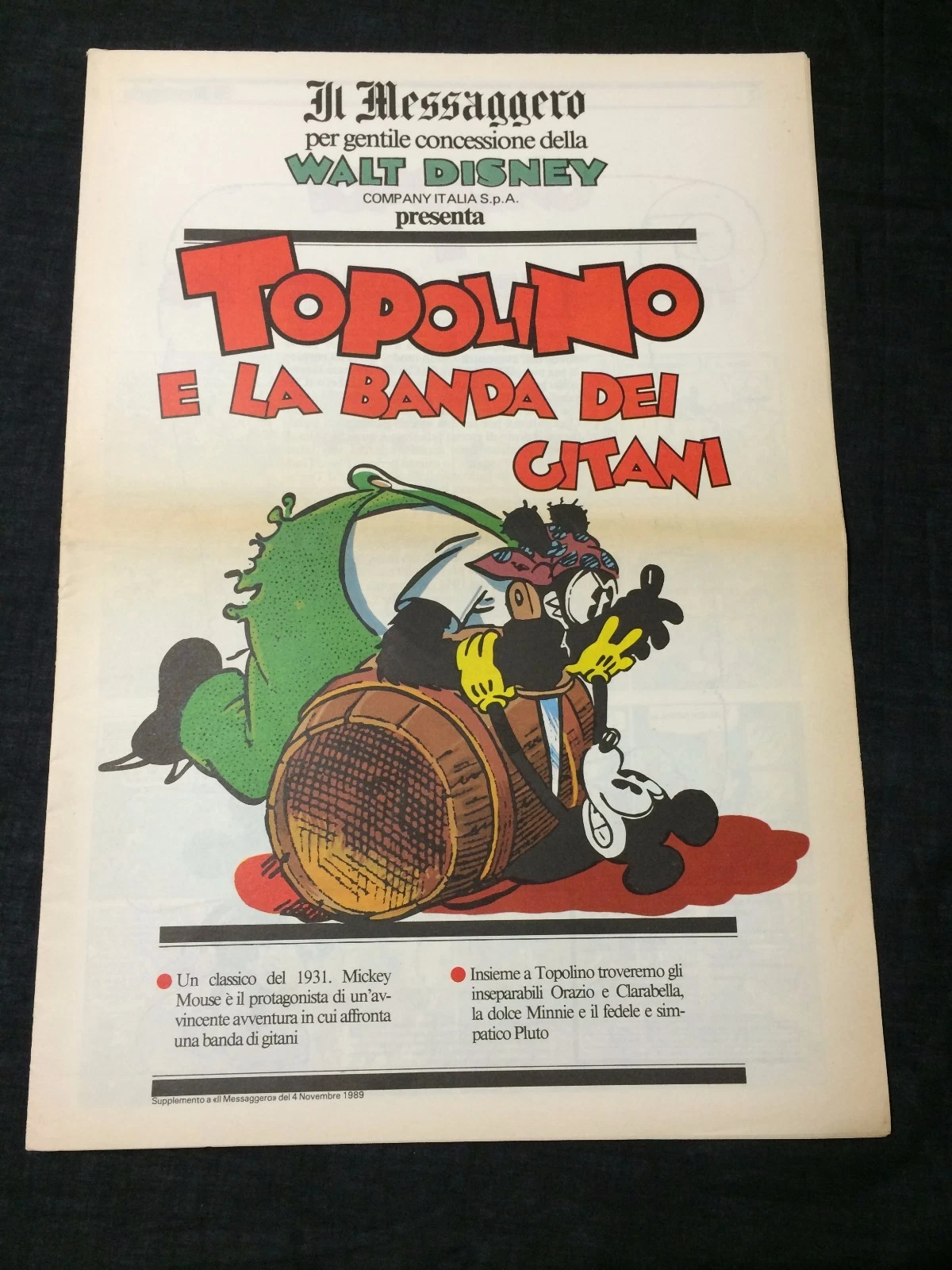 Mickey Mouse Rare Italian Disney Comic Italy Topolino Il Messaggero Newspaper
