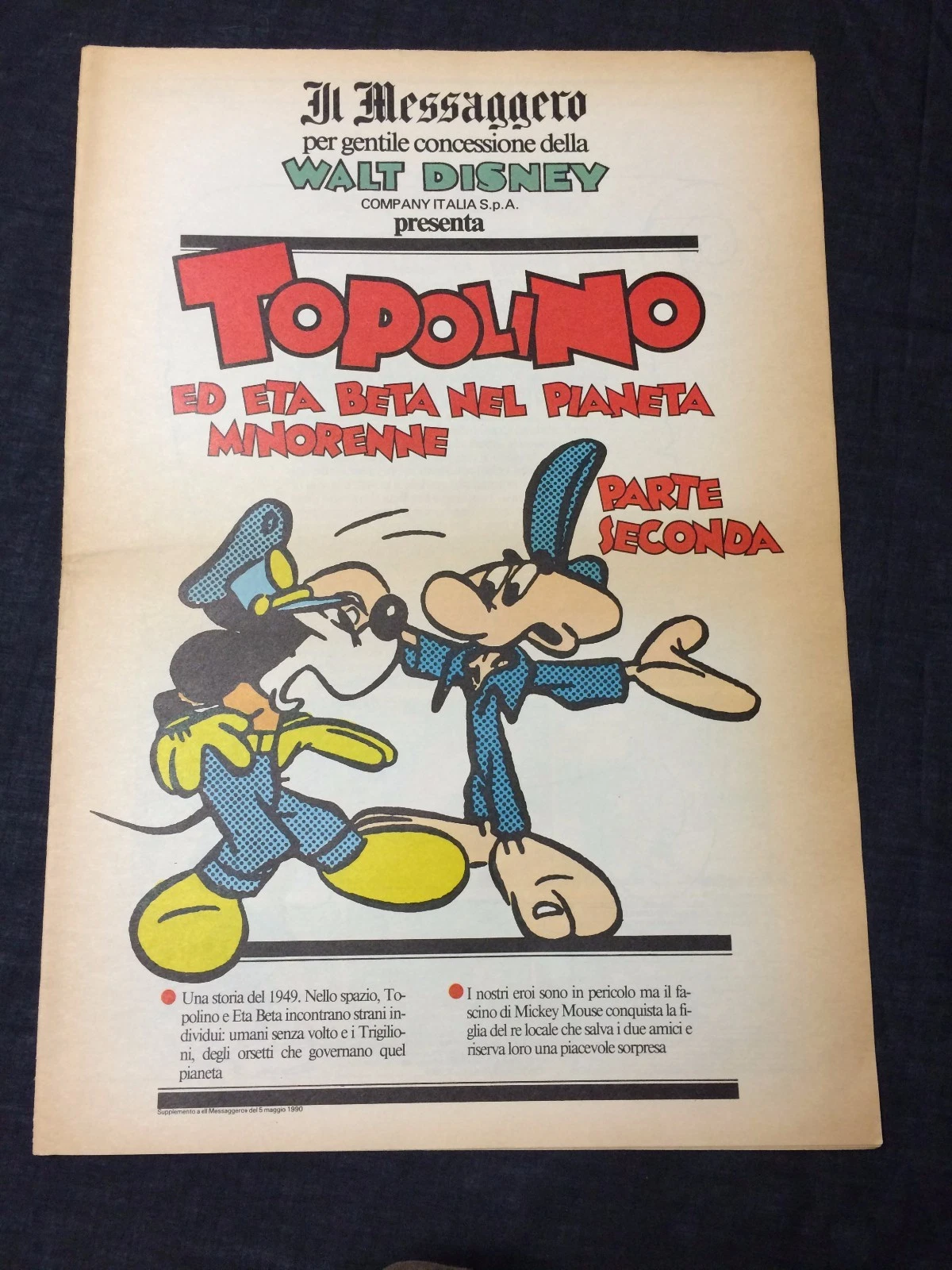 Mickey Mouse Eta Beta Rare Disney Comic Italy Topolino Il Messaggero Newspaper
