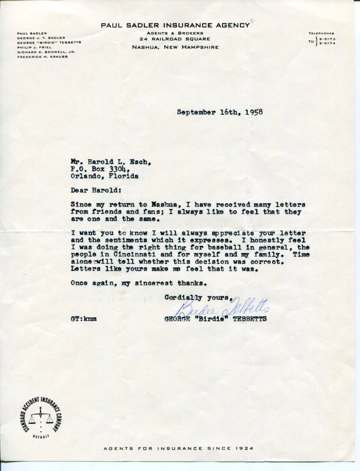 George Birdie Tebbetts Boston Red Sox Detroit Tigers Signed Autograph TSL
