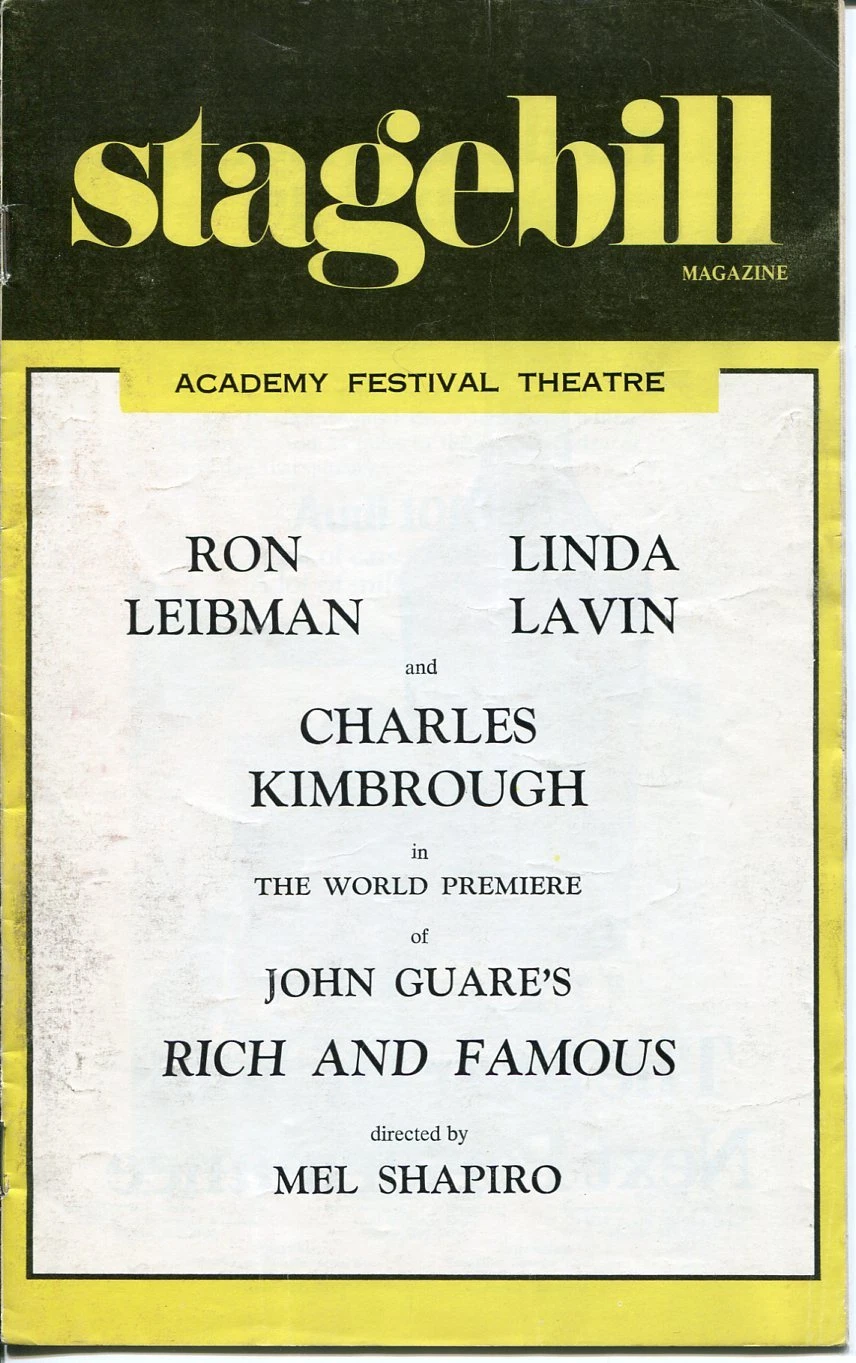 Ron Leibman Linda Lavin Charles Kimbrough John Guare Rich And Famous Playbill
