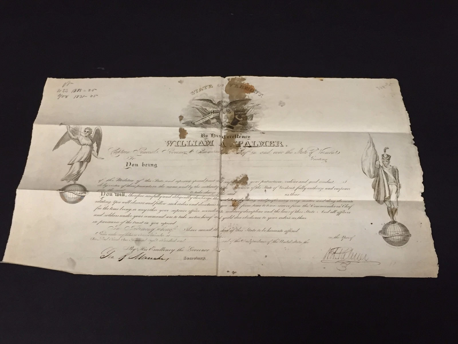 William A. Palmer Governor of Vermont US Senator Rare Signed Autograph Document
