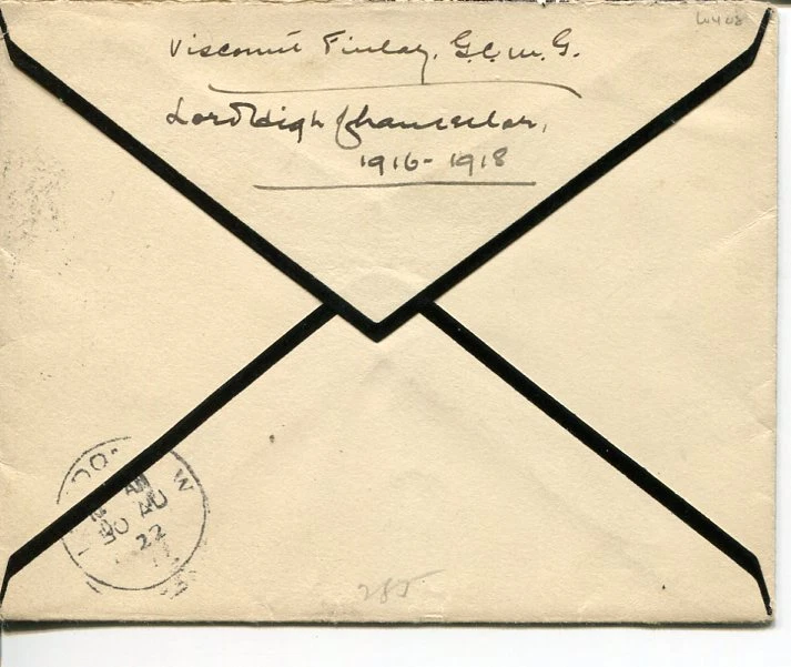 Robert Finlay Lord Chancellor Great Britain Rare Signed Autograph Return Address
