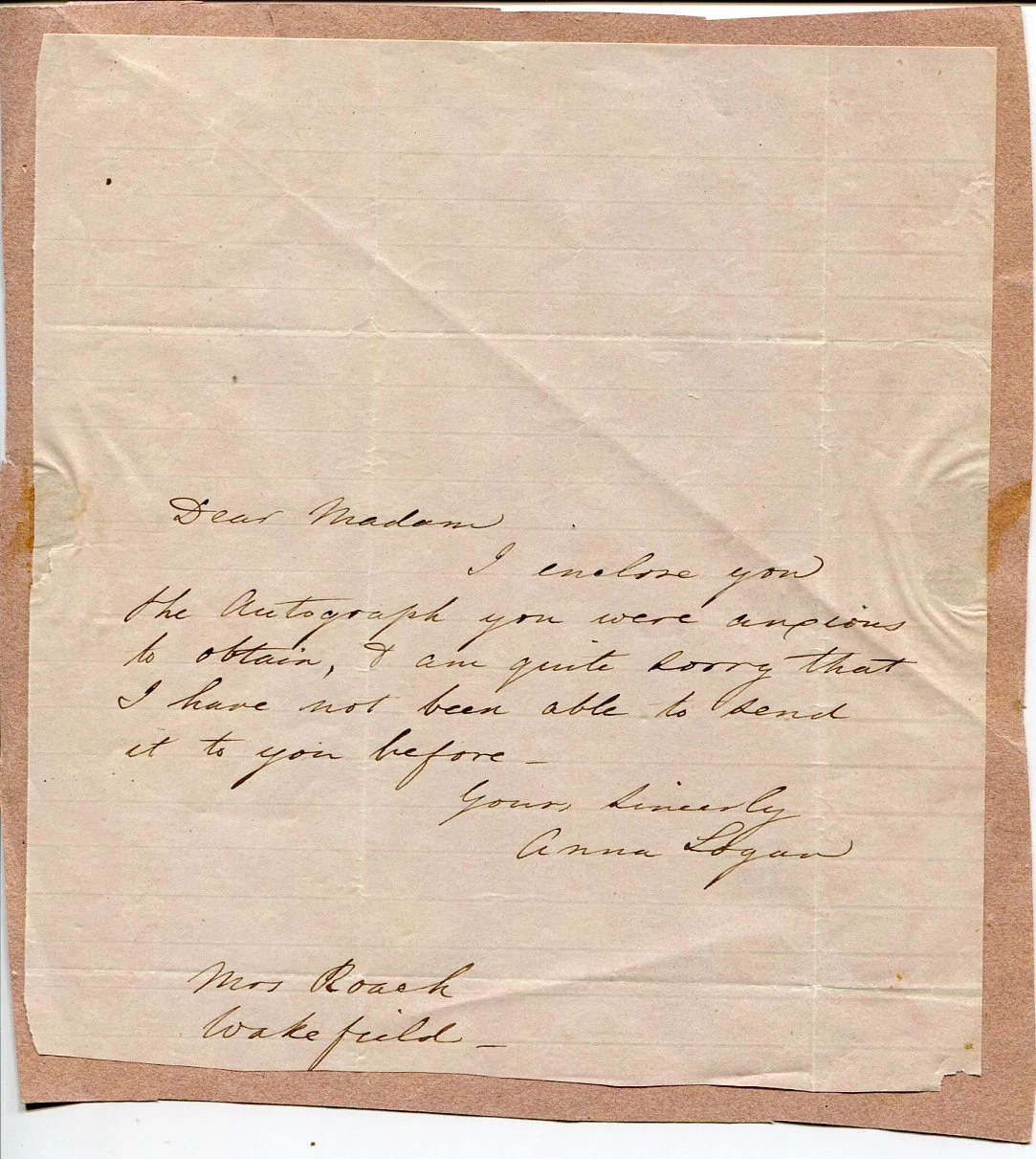 Anna Logan The Governor's Boss Early 1900s Actress Signed Autograph ALS Letter
