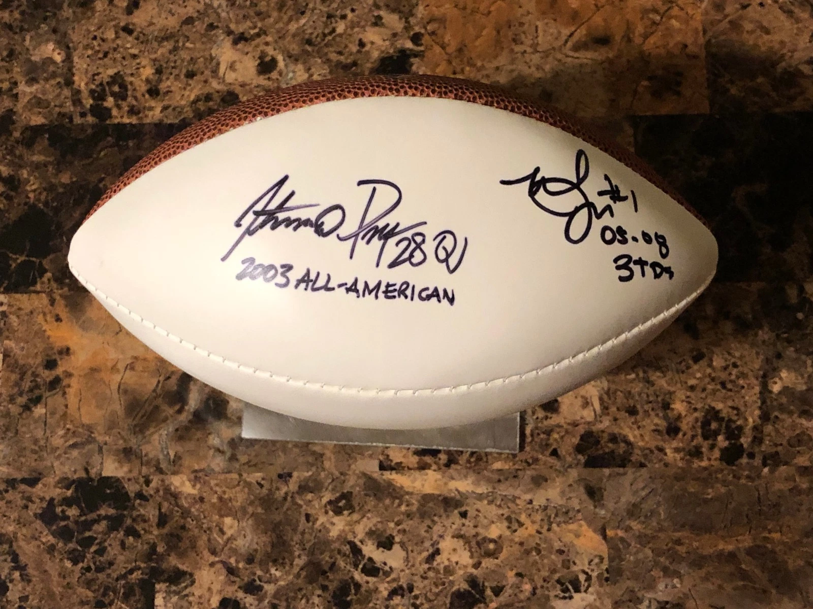 Antonio Perkins Manuel Johnson Oklahoma Sooners Signed Autograph Mini Football
