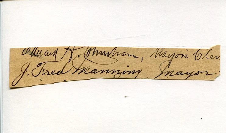 J. Fred Manning 39th Mayor of Lynn Massachusetts Rare Signed Autograph
