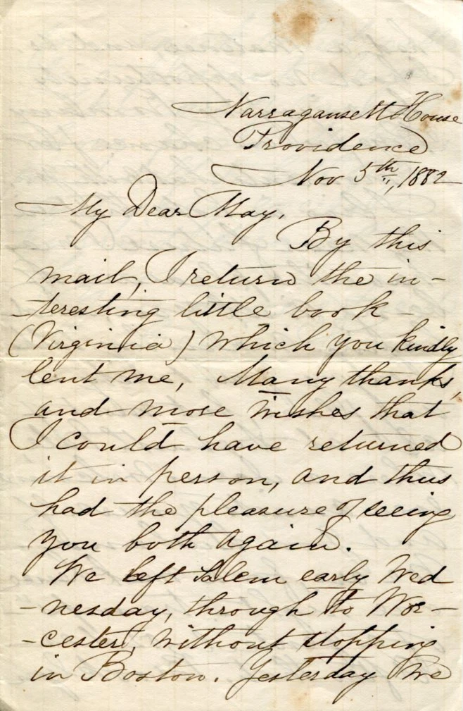 Unknown 1882 Narragansett House Providence Rhode Island Signed Autograph ALS
