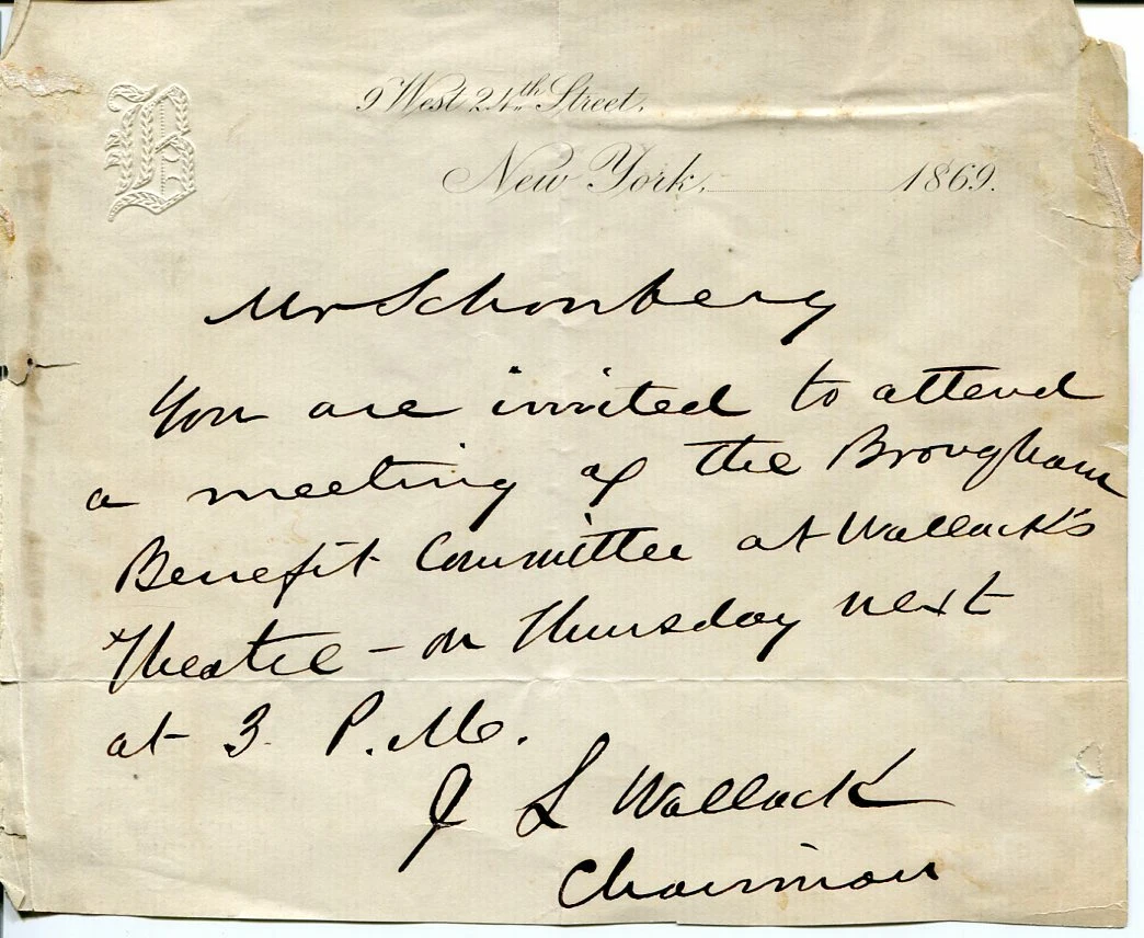 John Lester Wallack Early Stage Actor Theater Manager Rare Signed Autograph Note
