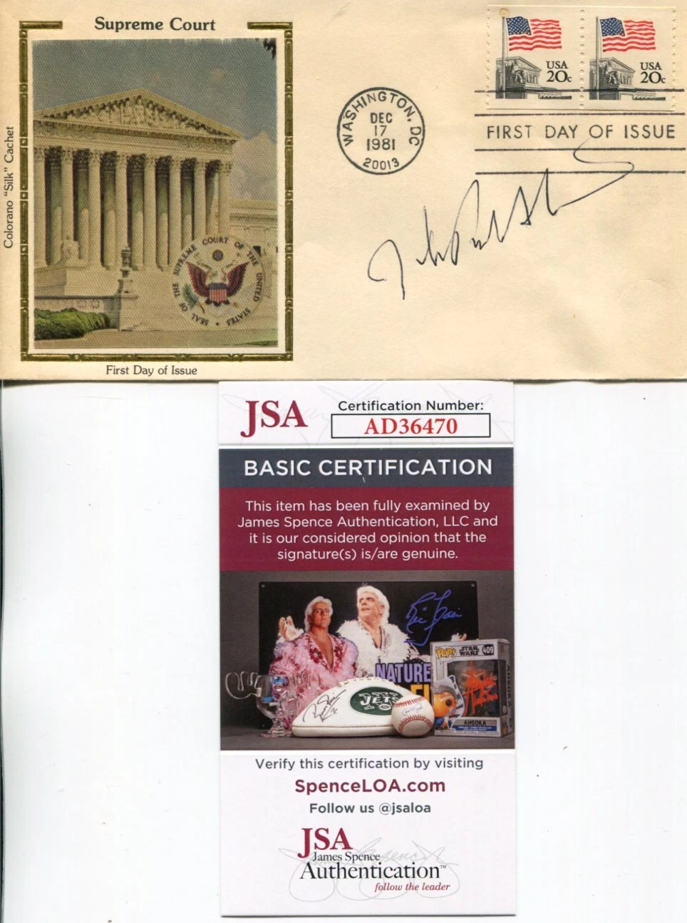 John Paul Stevens US Supreme Court Justice Northwestern Signed Autograph FDC JSA
