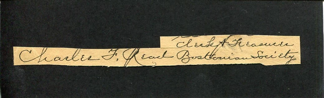 Charles F. Read Bostonian Society Clerk Author Historian Signed Autograph
