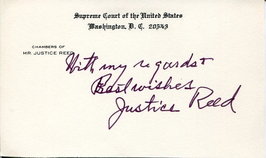 Stanley Reed US Supreme Court Justice Judge Rare Signed Autograph Chamber Card

