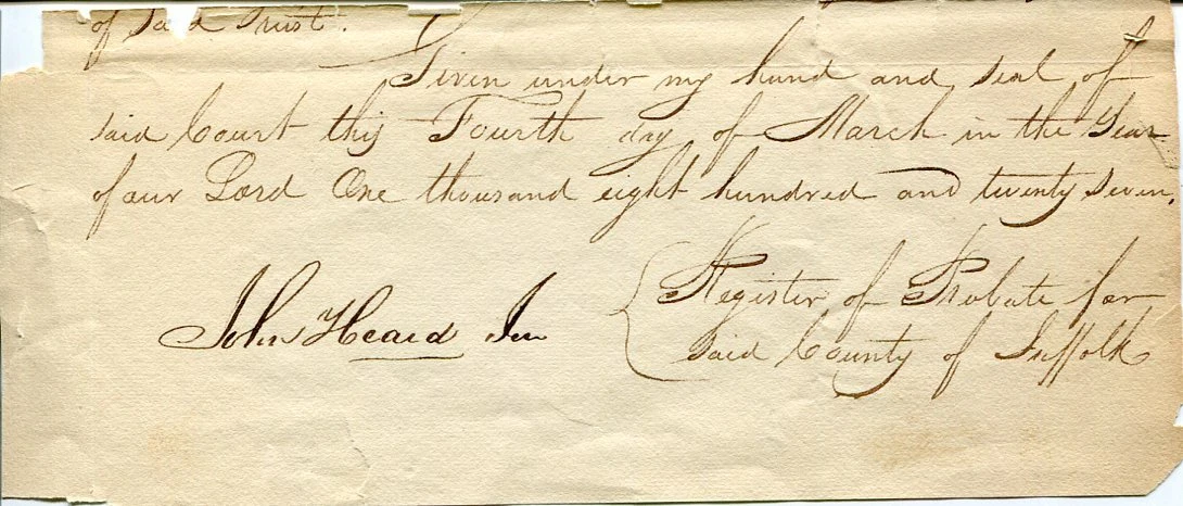 John Heard Jr 1800s Register of Probate Suffolk Massachusetts Signed Autograph
