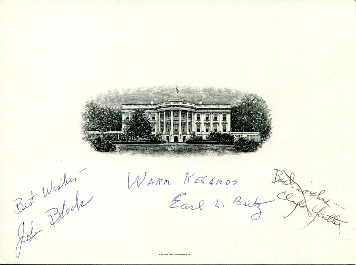 Clayton Yeutter Earl Butz John Block Secretary of Agriculture Signed Engraving
