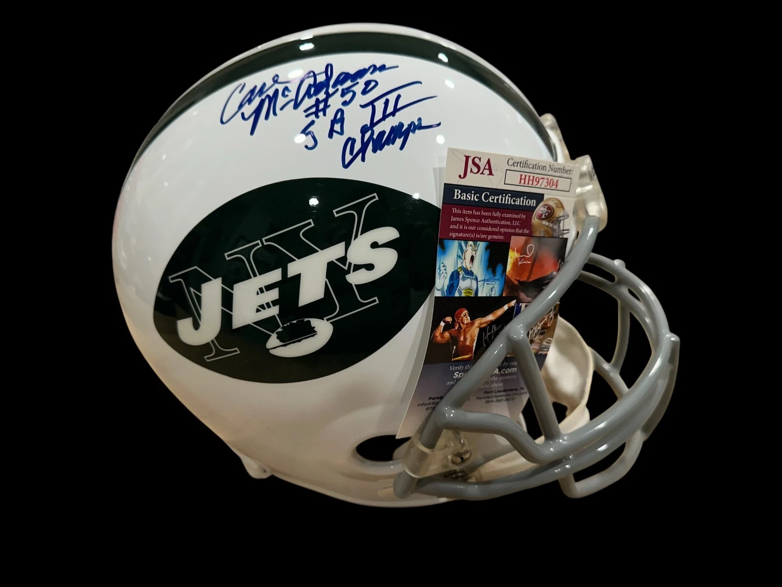 Carl McAdams New York Jets Super Bowl III Signed Autograph Full Size Helmet JSA
