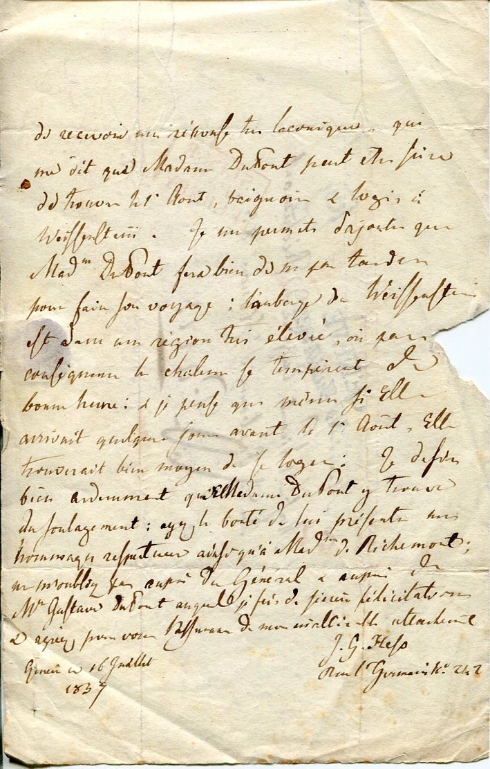 Jean Gaspard Hess Author to Eugene Desbassayns de Richemont Signed Autograph ALS
