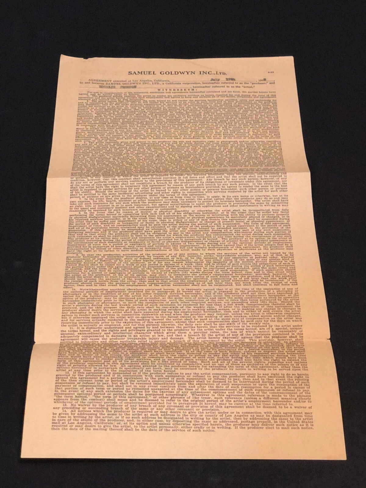 Rosalie Fromson Actress Abraham Lehr Samuel Goldwyn VP Signed Autograph Contract
