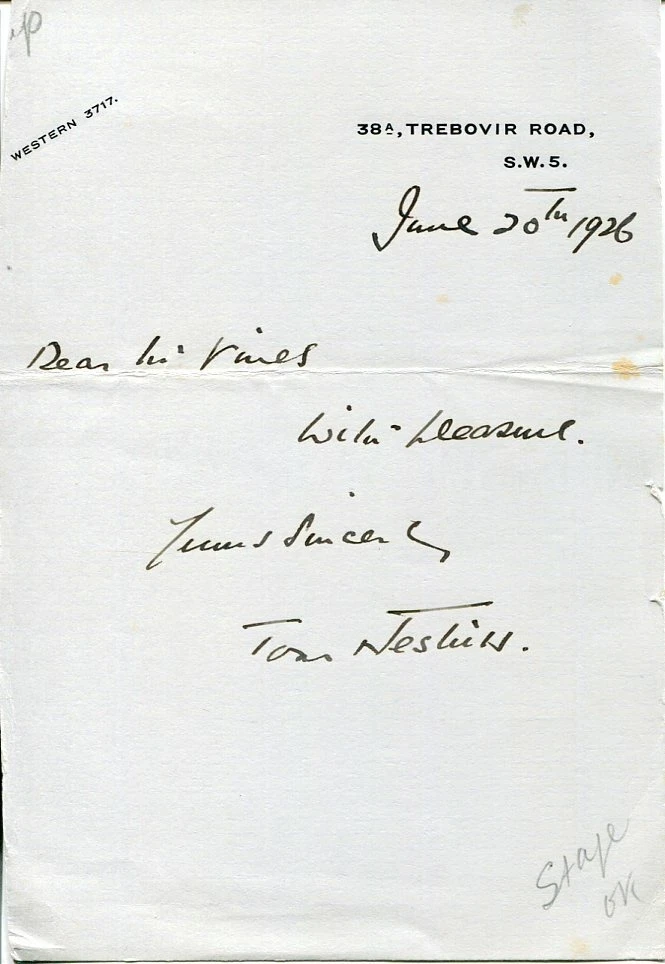Tom Nesbitt Early British Stage Theatre Actor The Last Witness Signed Autograph
