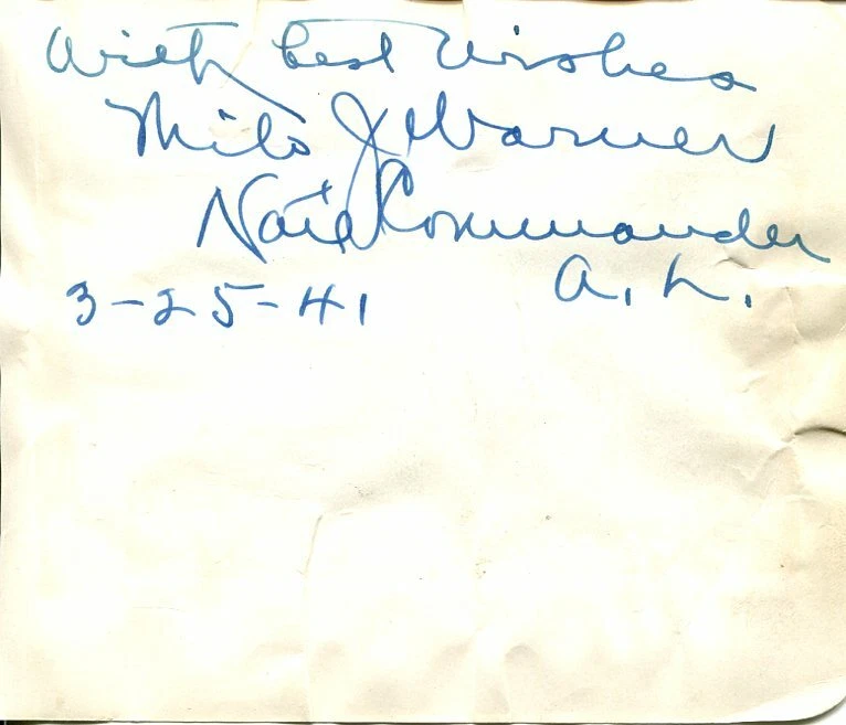 Milo Warner 1941 National Commander of the American Legion Rare Signed Autograph
