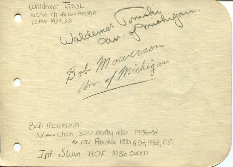 Bob Mowerson Bob Kiphuth Edward T. Kennedy Tomski Swimming HOF Signed Autograph
