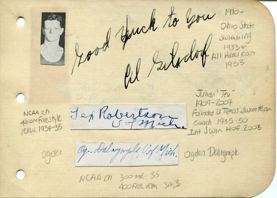 Tex Robertson Texas Longhorns Michigan Wolverines Swimming Rare Signed Autograph
