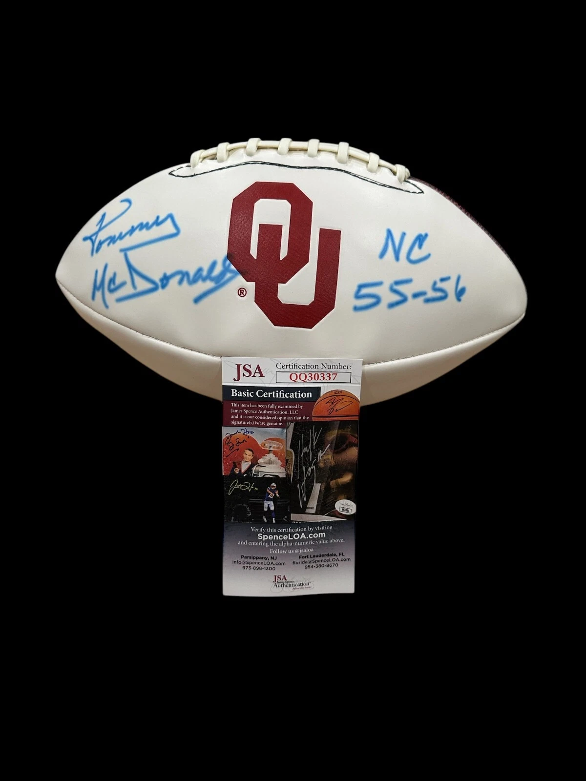 Tommy McDonald Oklahoma Sooners OU National Champs Signed Autograph Football JSA

