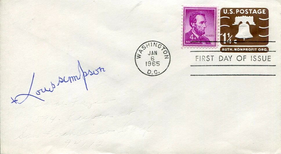 Louis Simpson Pulitzer Prize Winner Poet Author Signed Autograph FDC

