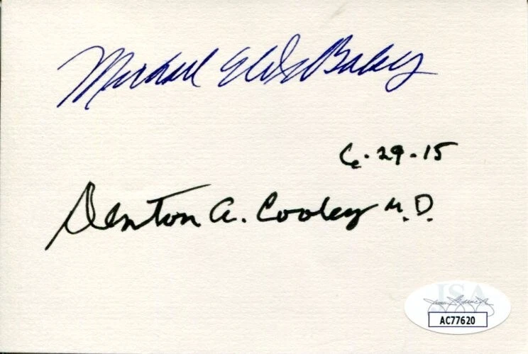 Dr. Denton Cooley Michael DeBakey Heart Surgeon Inventors Signed Autograph JSA
