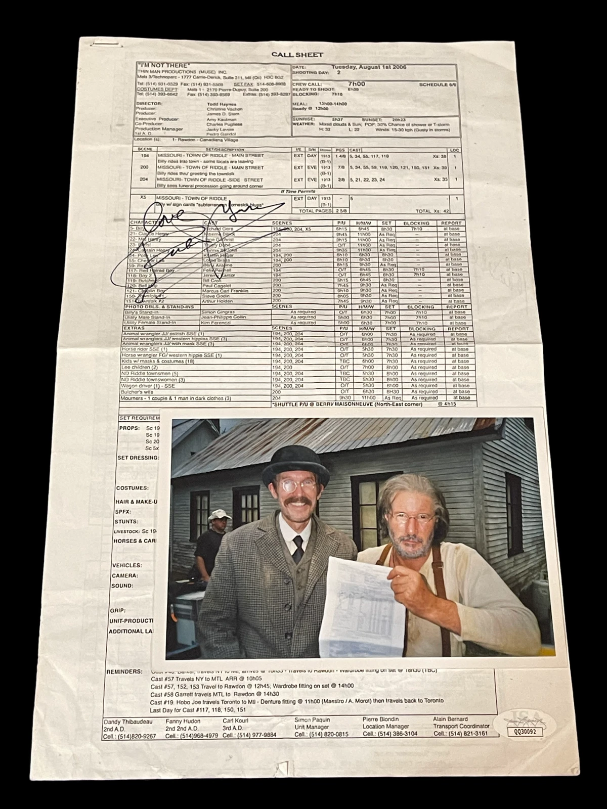 Richard Gere Pretty Woman American Gigolo Chicago Signed Autograph Call Shee JSA
